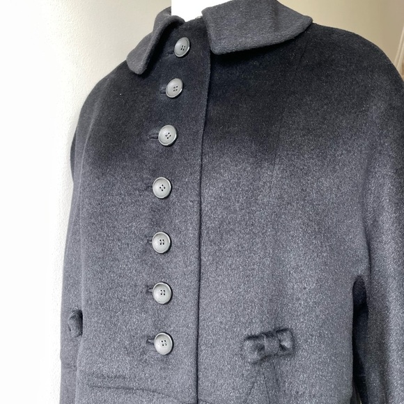 Vintage Seymour Fox Black Wool & Cashmere Bow Accent Button Coat - Picture 6 of 16